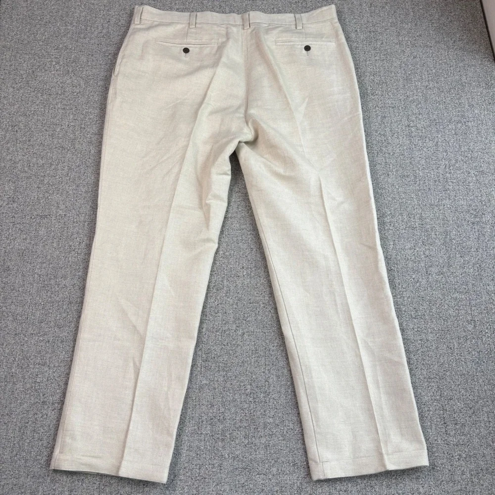 Caribbean Linen Blend Pants Mens 40x31 Beige Herringbone Resort Beach Wedding